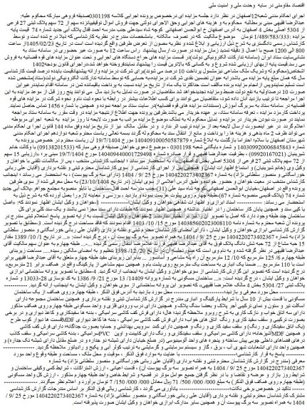مزایده پانزده سهم از 72 سهم پلاک ثبتی 27 فرعی از 5304 اصلی