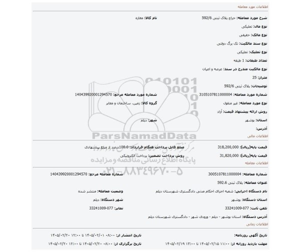 مزایده، پلاک ثبتی 592/6