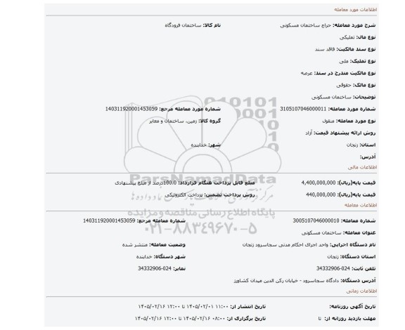 مزایده، ساختمان مسکونی