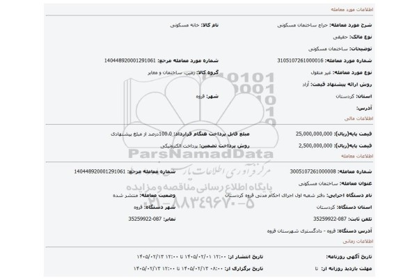 مزایده، ساختمان مسکونی