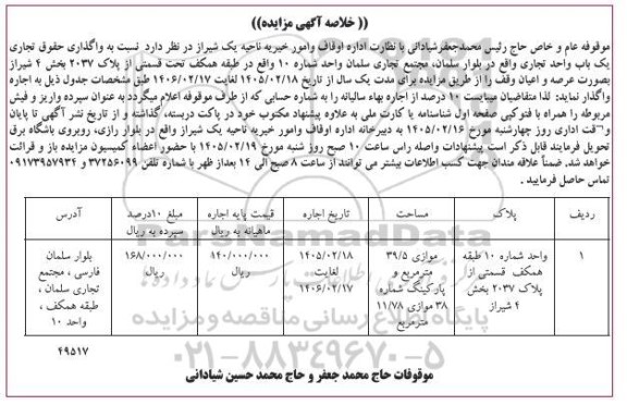 واگذاری حقوق تجاری یک باب واحد تجاری 