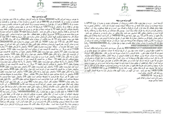 مزایده ششدانگ یک واحد آپارتمان دوبلکس به پلاک ثبتی پنج هزار و هشتصد و شصت و یک 