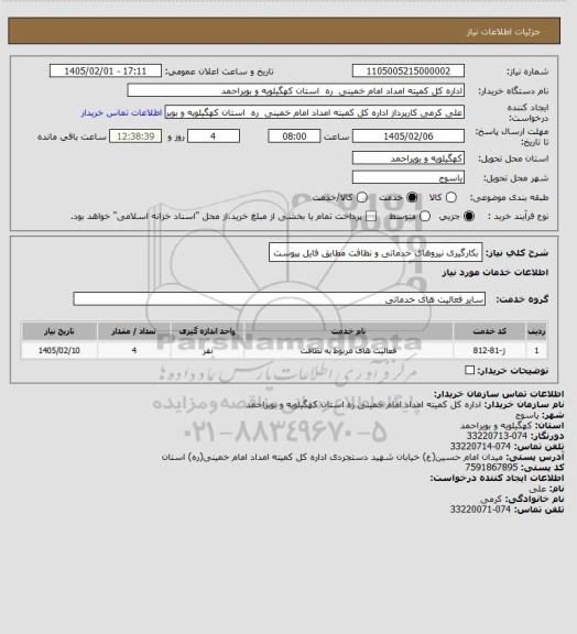 استعلام بکارگیری نیروهای خدماتی و نظافت مطابق فایل پیوست