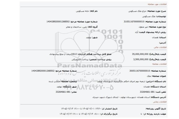 مزایده، ملک مسکونی