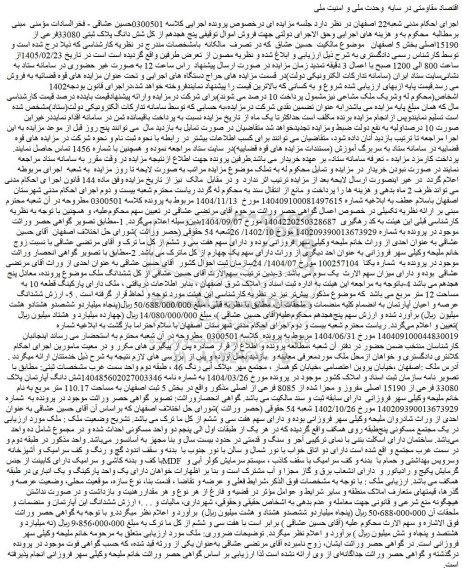 مزایده پنج هجدهم از کل شش دانگ پلاک ثبتی 33080فرعی از 15190اصلی