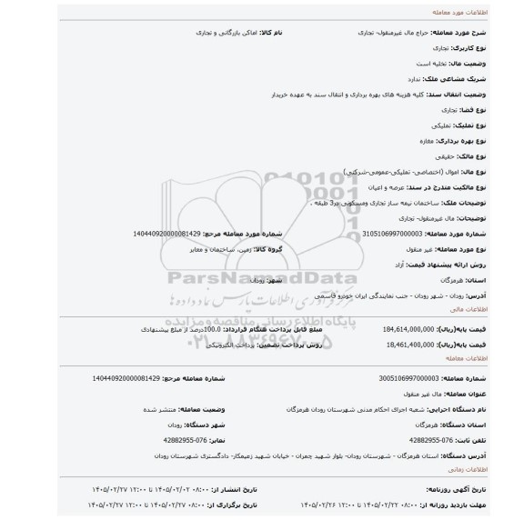 مزایده، مال غیرمنقول- تجاری