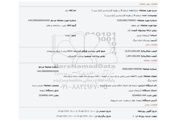 مزایده، قطعه شماره 8 در نظریه کارشناسی (باغ سیب )