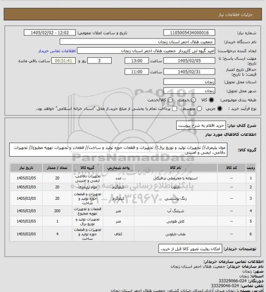 استعلام خرید اقلام به شرح پیوست