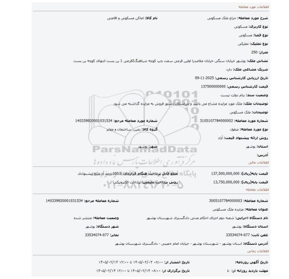 مزایده، ملک مسکونی
