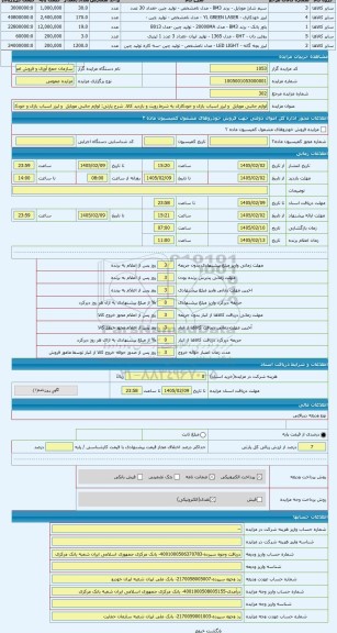 مزایده ، لوازم جانبی موبایل  و لیزر اسباب بازی و خودکاری به شرط رویت و بازدید کالا