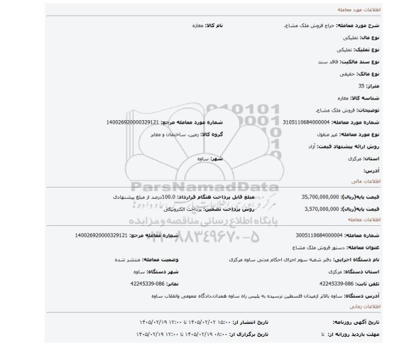 مزایده، فروش ملک مشاع.