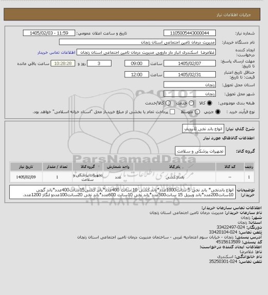 استعلام انواع باند نخی 8 ردیف