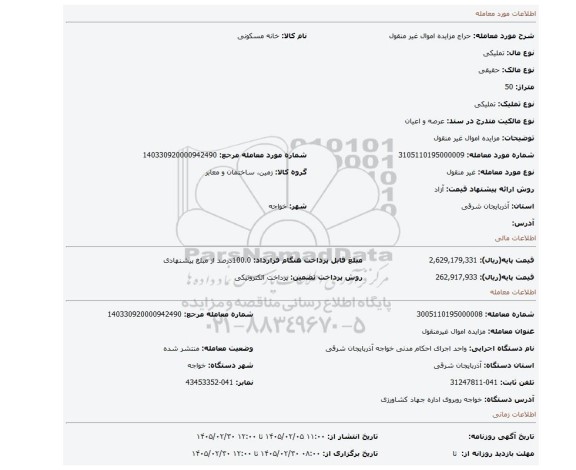 مزایده، مزایده اموال غیر منقول