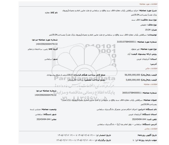 مزایده، سرقفلی یکباب مغازه فاقد سند واقع در سلماس-خ ملت مابین امام و چمران(روبروی پارک ملت) بمساحت19.04متر