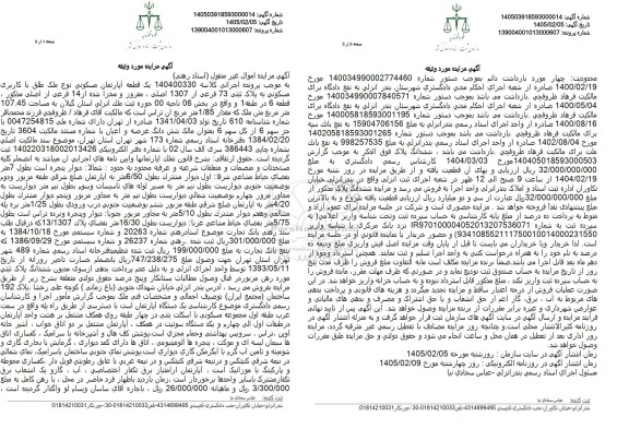 مزایده یک قطعه آپارتمان مسکوني نوع ملك طلق با کاربری مسکونی 