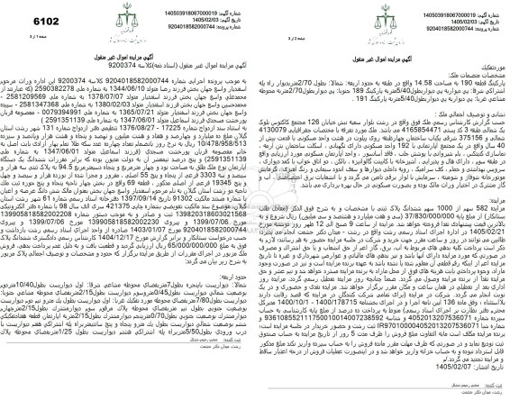 مزایده ششدانگ یک دستگاه آپارتمان مساحت 94.5  مترمربع 