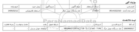 استعلام الکترونیکی، نازل دستگاه جوش میگ
