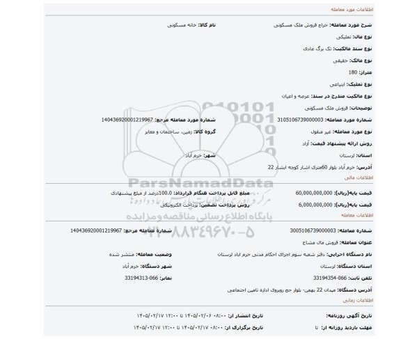 مزایده، فروش ملک مسکونی