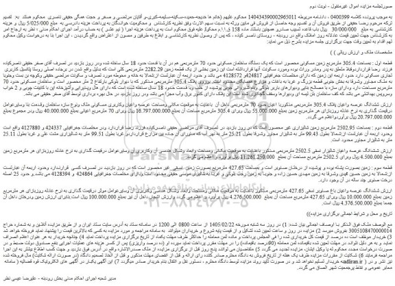 مزایده ششدانگ عرصه واعیان باغ صنوبر نسقی 427.65 مترمربع