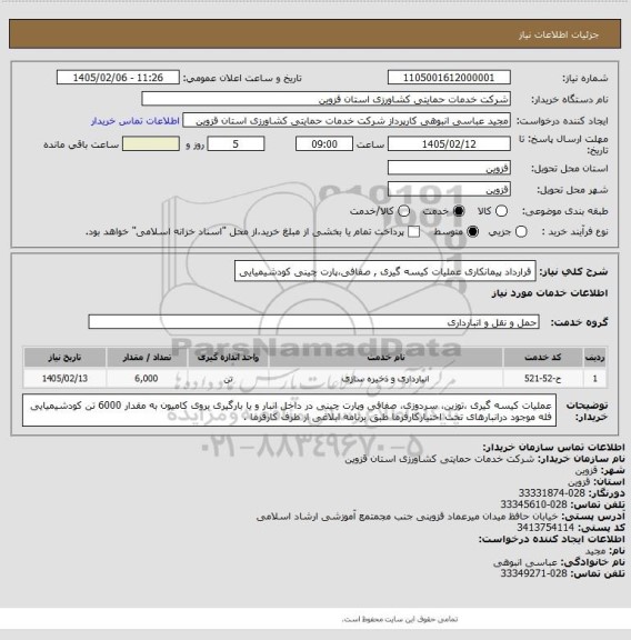 استعلام قرارداد پیمانکاری عملیات کیسه گیری , صفافی،پارت چینی کودشیمیایی