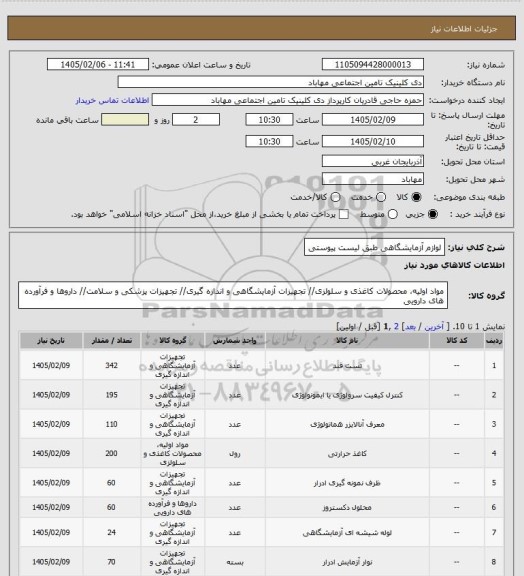 استعلام لوازم آزمایشگاهی  طبق لیست پیوستی