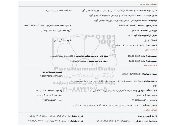 مزایده، قطعه 10نظریه کارشناسی پیوستی مشهور به قندرقالی گوزه