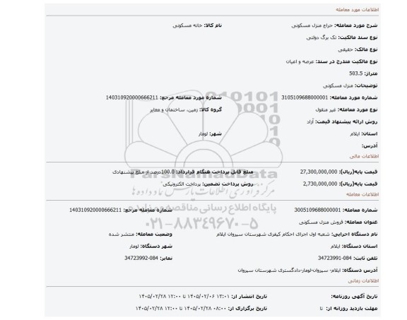 مزایده، منزل مسکونی