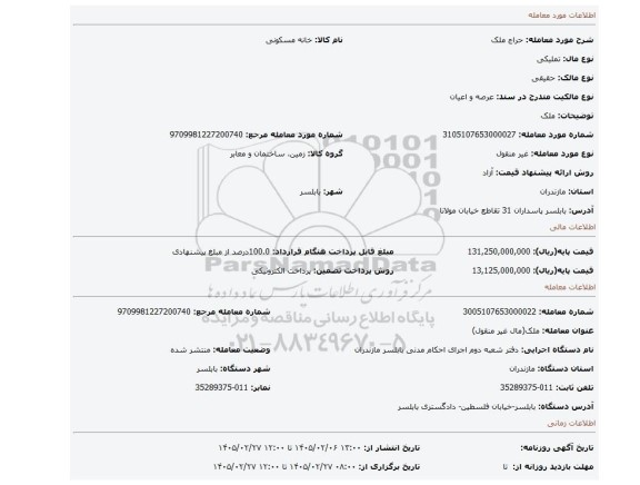 مزایده، ملک