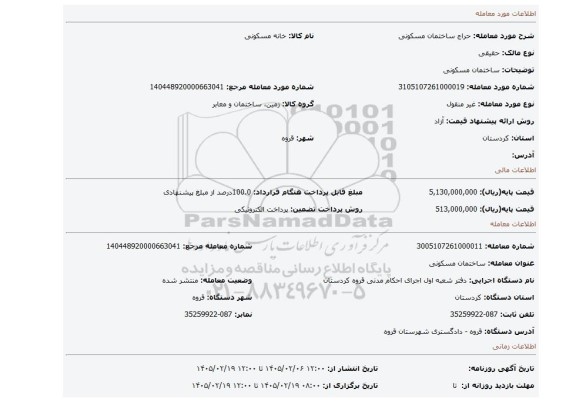 مزایده، ساختمان مسکونی