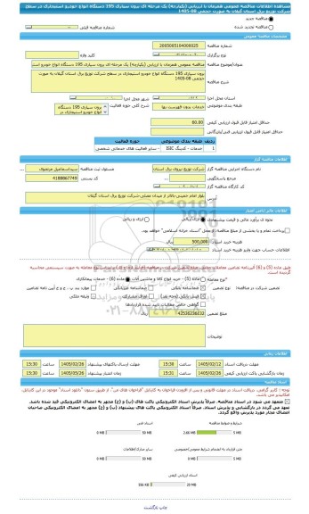 مناقصه، مناقصه عمومی همزمان با ارزیابی (یکپارچه) یک مرحله ای برون سپاری 195 دستگاه انواع خودرو استیجاری در سطح شرکت توزیع برق استان گیلان به صورت حجمی 08-1405