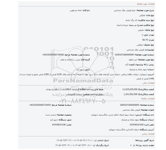 مزایده، فروش ملک مشاعی
