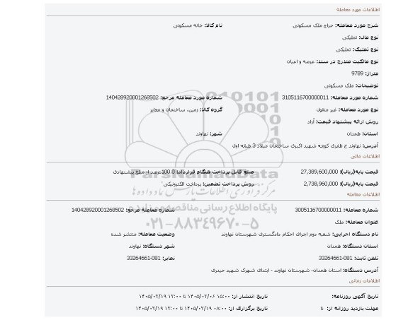 مزایده، ملک مسکونی