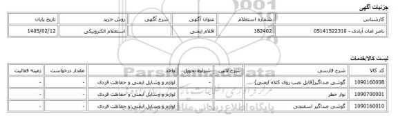 استعلام الکترونیکی، اقلام ایمنی