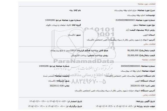مزایده، اجاره بوفه بیمارستان