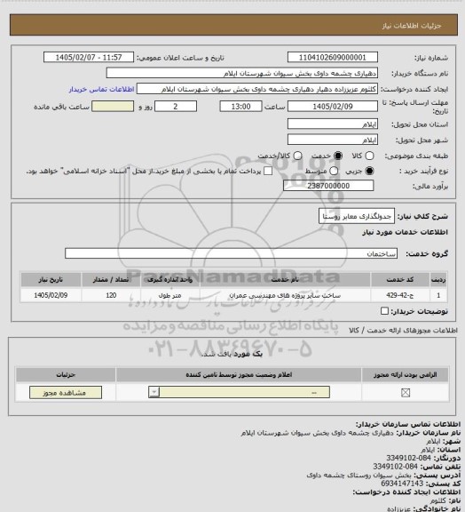استعلام جدولگذاری معابر روستا