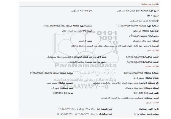 مزایده، فروش ملک مسکونی