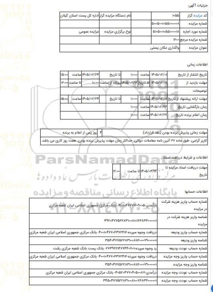 مزایده ، واگذاری مکان پستی