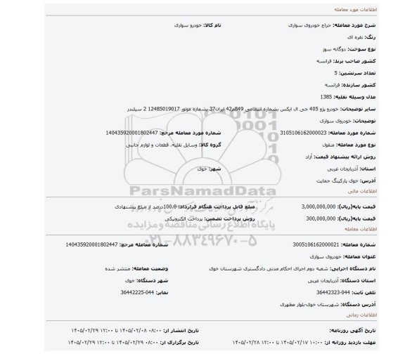 مزایده، خودروی سواری