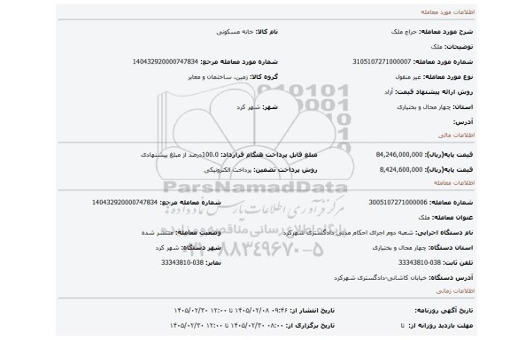 مزایده، ملک
