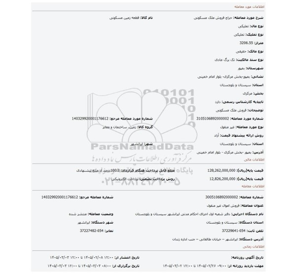 مزایده، فروش ملک مسکونی