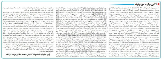 مزایده فروش ششدانگ یک واحد آپارتمان دوبلکس به پلاک ثبتی پنج هزار و هشتصد و شصت و یک 