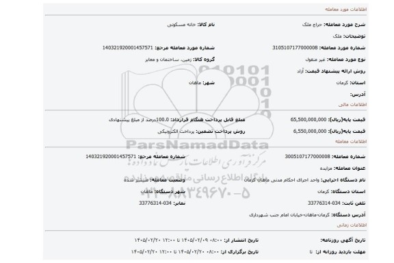 مزایده، ملک