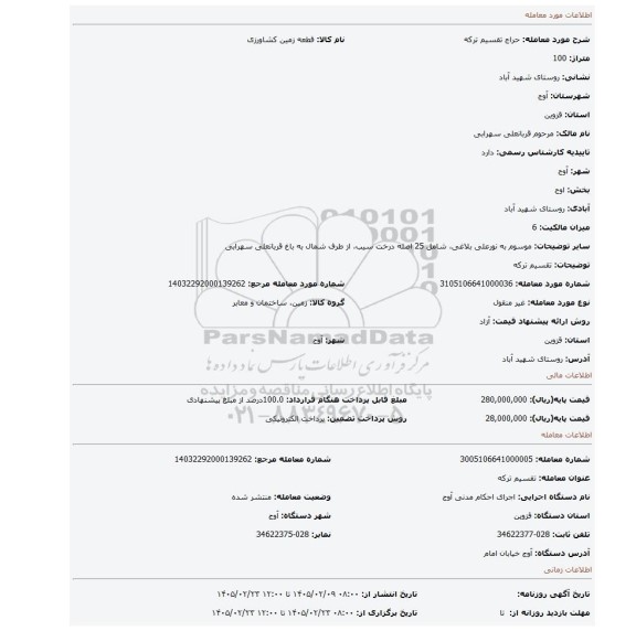 مزایده، تقسیم ترکه
