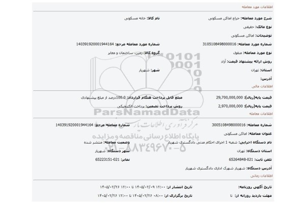 مزایده، اماکن مسکونی