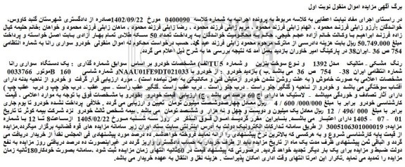 مزایده یک دستگاه  سواری رانا  tu5  رنگ مشکی - متالیک  مدل 1392