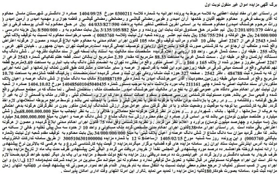 مزایده شش دانگ یک دستگاه آپارتمان 
