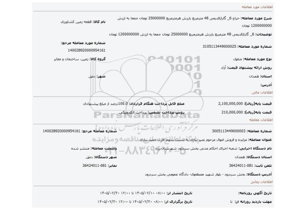 مزایده، 6_ گاراژقدیمی 48 مترمربع بارزش هرمترمربع 25000000 تومان جمعا به ارزش 1200000000 تومان