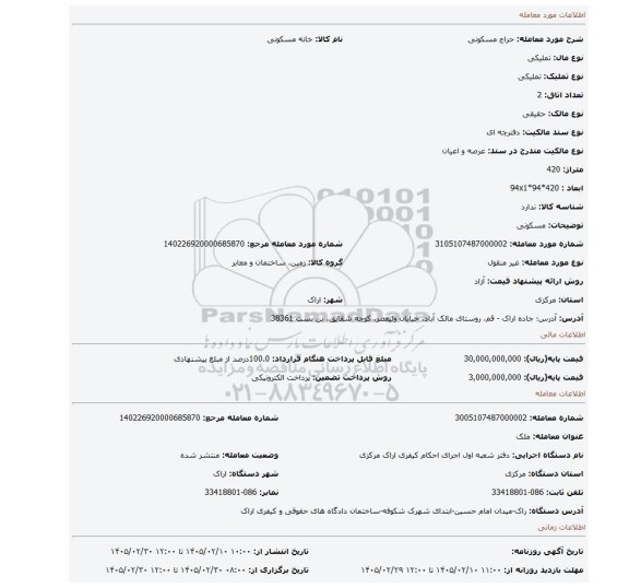 مزایده، مسکونی