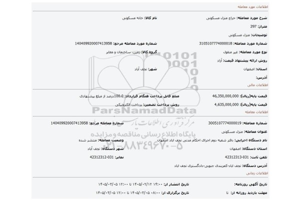 مزایده، منزل مسکونی