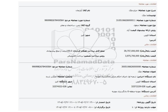 مزایده، ملک